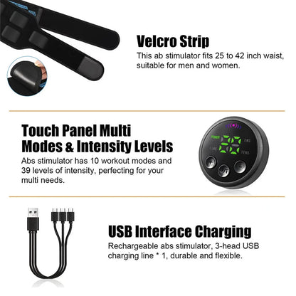 EMS Muscle Stimulator Toner Abdominal Toning Belt Body Slimming Massager Belly Waist Back Arm Leg Fitness Massage USB Recharge