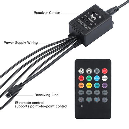 48 72 LED RGB Car Foot Light & Underglow Neon Lamp, Music Sync Interior Ambient Light with Remote Control, USB & 12V Dual Power Plug, Multi-Colour Atmosphere Decorative Lighting for Universal Auto Interior Exterior Decoration
