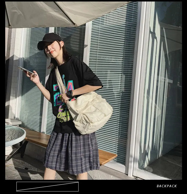 Classic Vintage Canvas Shoulder Bag Women Solid Soft Travel Women Crossbody Bag Large Capacity Fashion Handbag Tote Bag Women