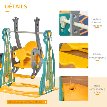 4-in-1 children’s slide and swing with basketball hoop, adjustable seat, 152x149x107cm, blue and yellow