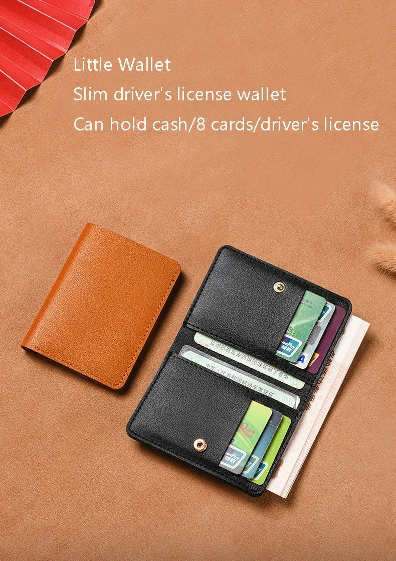 2025 Women's New Simplified Folding Button Small Wallet Soft Leather for Driver's License Male Student Card Bag
