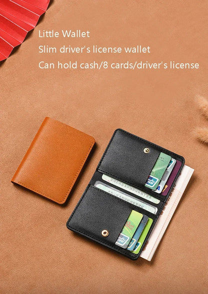 2025 Women's New Simplified Folding Button Small Wallet Soft Leather for Driver's License Male Student Card Bag