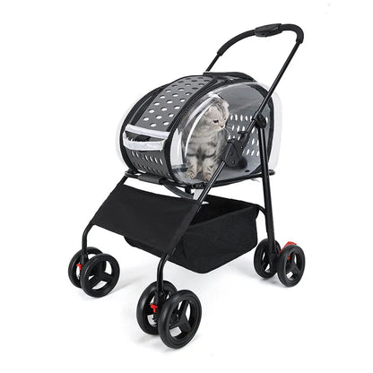 2026 New Pet Stroller 4-Wheel Foldable Jogger for Small Medium Dogs Cats, Lightweight Travel Carrier with Detachable Basket