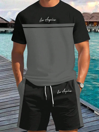 2026 Summer New Arrival Men's Letter Print Short-Sleeve T-Shirt Stylish Mens Shorts Set Vacation Beach Casual T-Shirt Summer Top