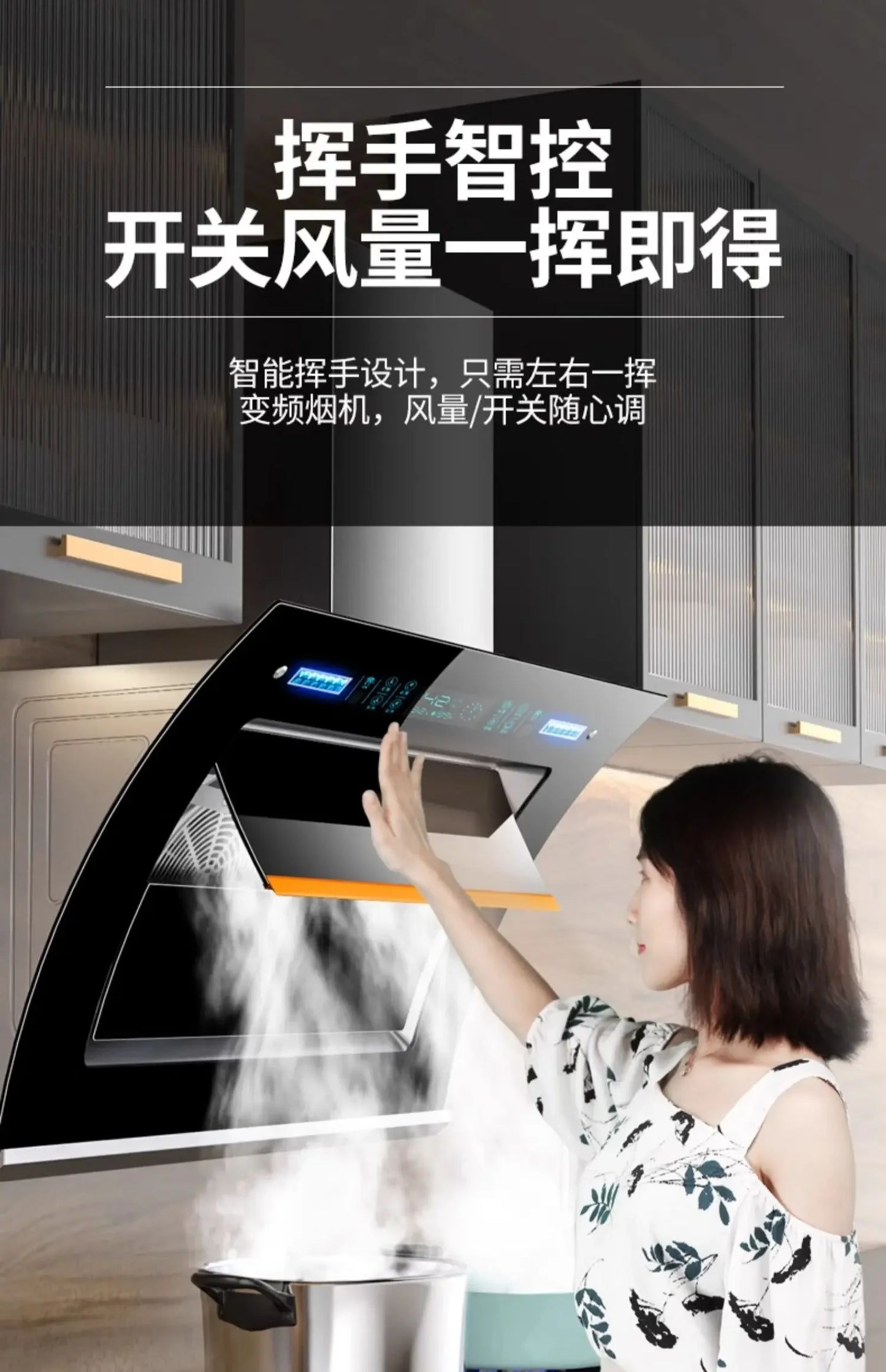 220V Haotaitai Double Motor Range Hood Kitchen Strong Suction Auto Clean Side Suction BBL