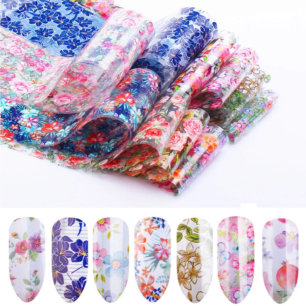 16Pc Holographic Nail Foil Set Starry Transfer 20*4cm Sticker Laser Flowers Leopard Mix Design Decal DIY Nail Art Decoration