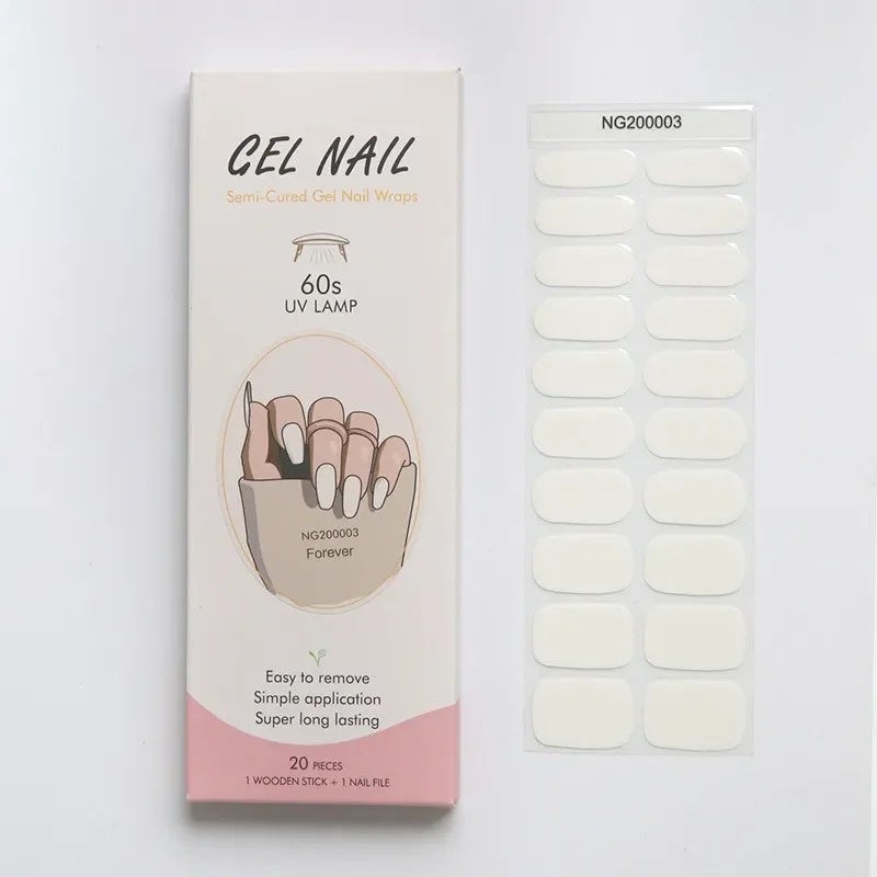 20/22Tips UV Semi cured Gel Nail Stickers Waterproof Long Lasting Full Gel Nail Wraps Press On Nail Decal DIY Manicure