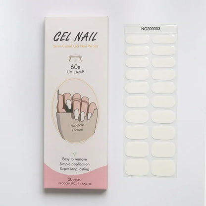 20/22Tips UV Semi cured Gel Nail Stickers Waterproof Long Lasting Full Gel Nail Wraps Press On Nail Decal DIY Manicure