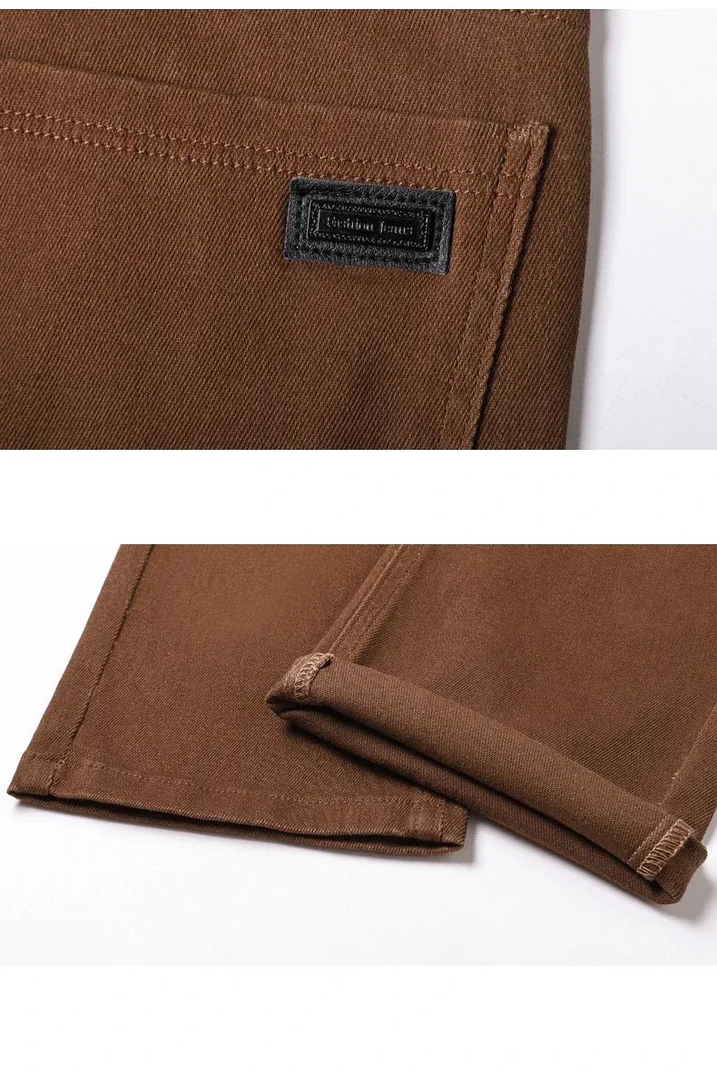 Autumn 96% Cotton Men's Stretch Slim Jeans Army Green Soft Comfortable Casual Straight Denim Pants Trousers Large Size 42