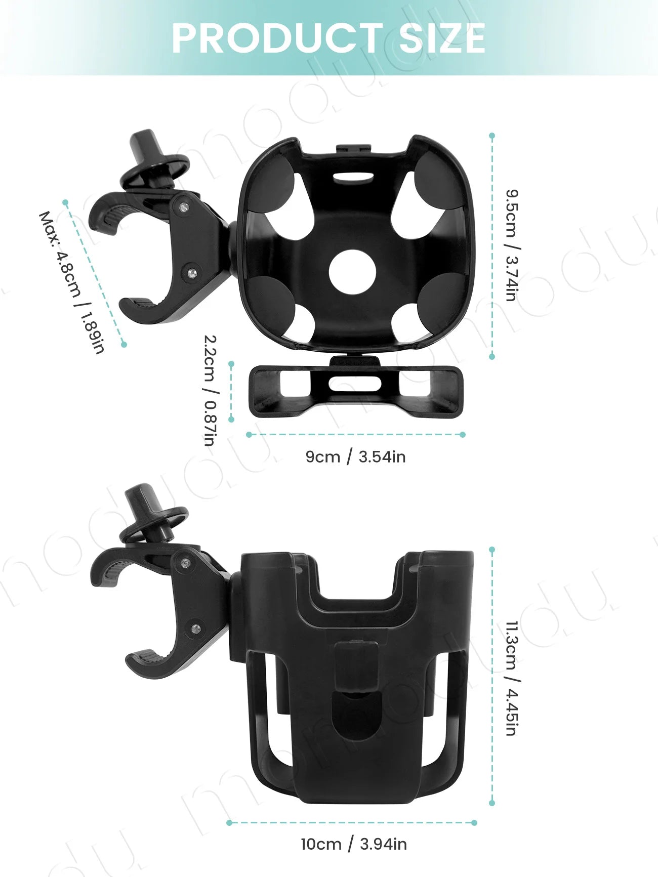 2-in-1 Large-Size Universal Stroller Cup Holder with Phone Holder - 360° Rotatable Adjustable Clamp, Detachable Stand