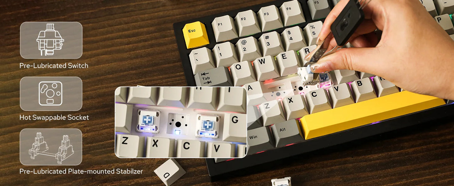 Ajazz AK820 Pro 75% Gasket-mounted Bluetooth 5.1/2.4G Wireless & Wired Mechanical Keyboard with TFT Screen for Gaming
