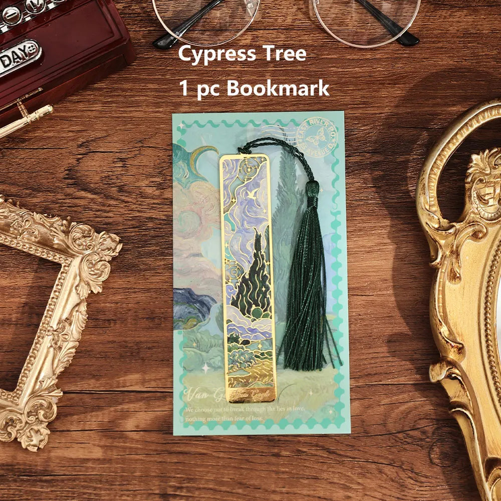 1 PC Retro Floral Painting Metal Bookmark Hollow Bronzing Bookmark With Tassel For Book Club Reader Writers Book Lovers Students