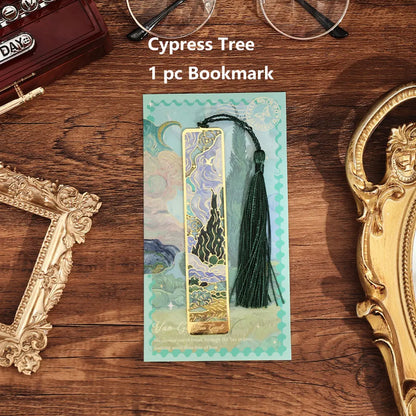 1 PC Retro Floral Painting Metal Bookmark Hollow Bronzing Bookmark With Tassel For Book Club Reader Writers Book Lovers Students