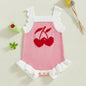 Newborn Baby Girl Knit Jumpsuit Clothes Sleeveless Ruffle Trim Cherry Print Romper Summer Sleeveless Outfits Sunsuit