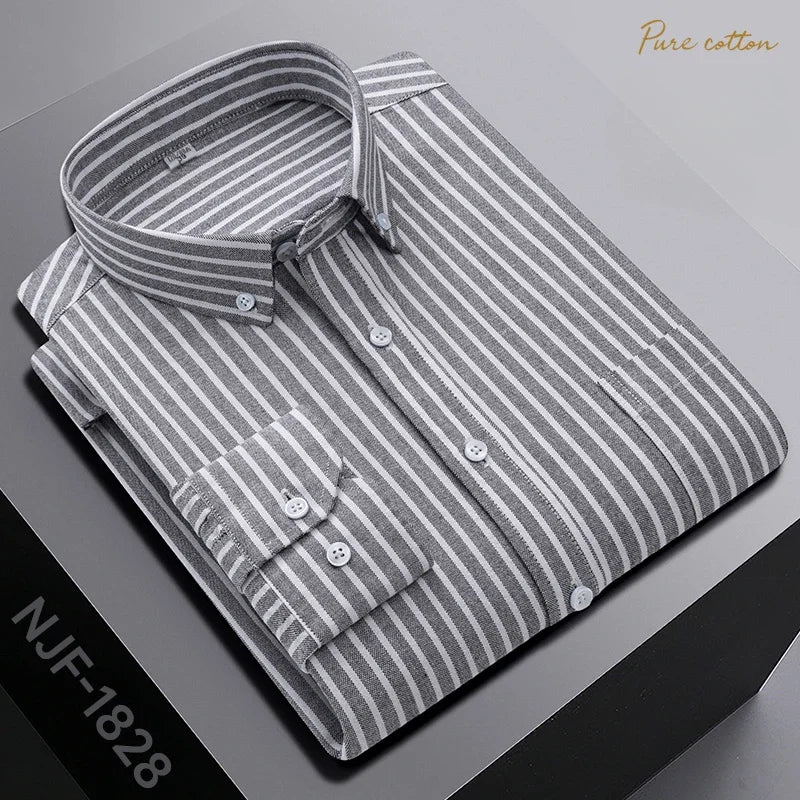 New In Shirt Oversize Long-Sleeve 100%Cotton Shirts for Men Slim Fit Formal Plain Shirt Plaid Casual Tops Designer Black Clothes