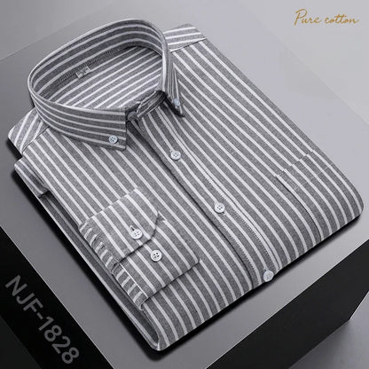 New In Shirt Oversize Long-Sleeve 100%Cotton Shirts for Men Slim Fit Formal Plain Shirt Plaid Casual Tops Designer Black Clothes