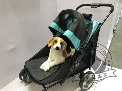 Portable Golden Retriever Large Dog Pet Stroller Cart Simple 4-wheel Foldable Large Capacity Stroller Outdoor Travel Pet Trolley