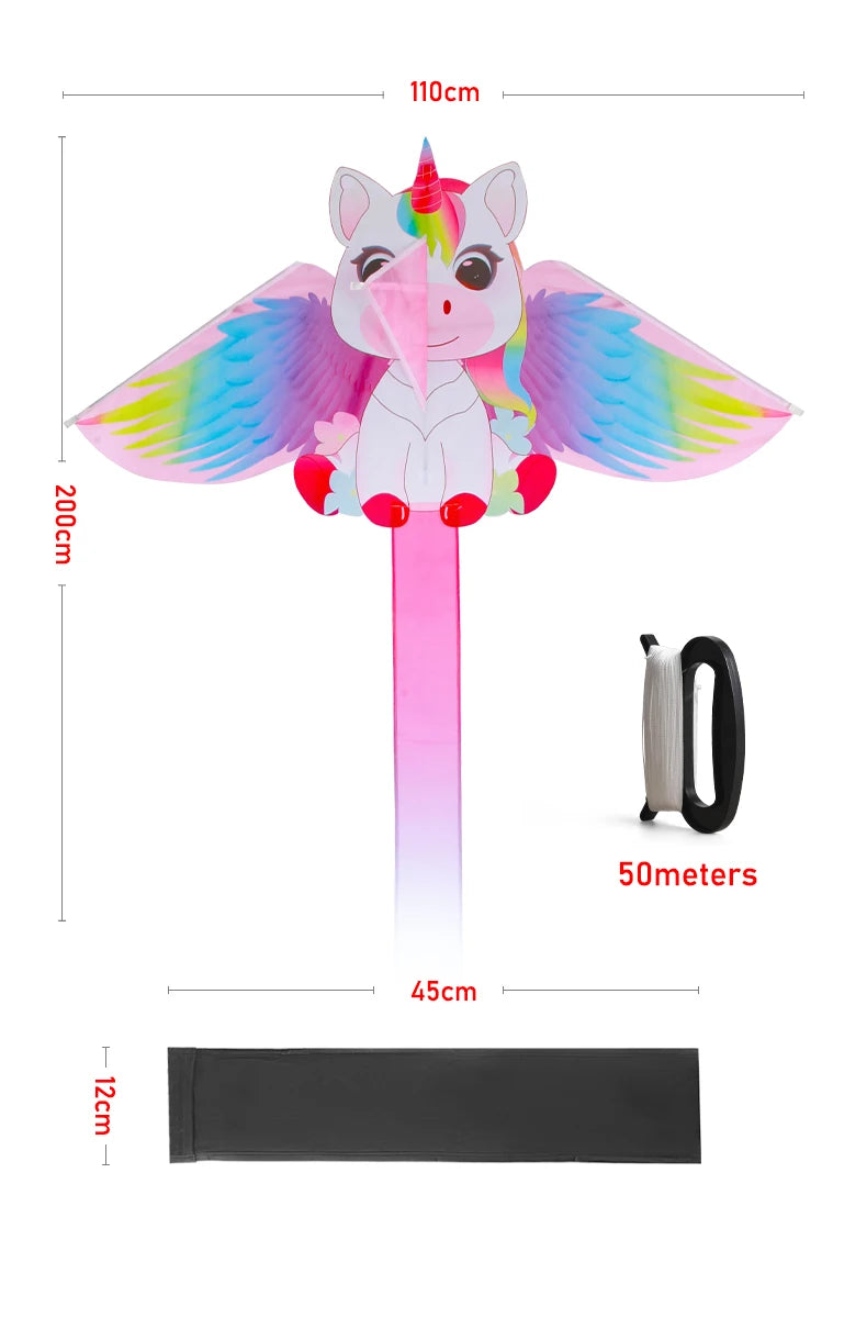 Yongjian Pink Unicorn Kite, a small kite ideal for beginners, easy to fly, comes with a 50-meter kite line