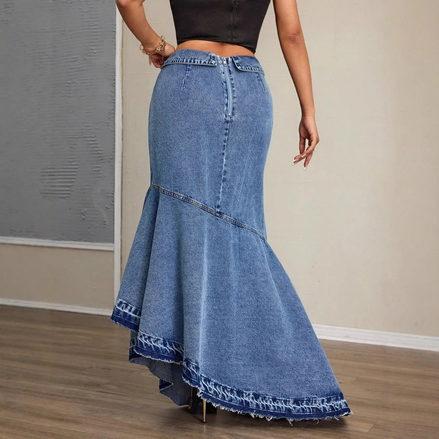 Women's Elegant A Line Mini Long Skirt For Women Wrinkle Free Patchwork Design For Woman Maxi Mermaid High Waist Asymmetrical