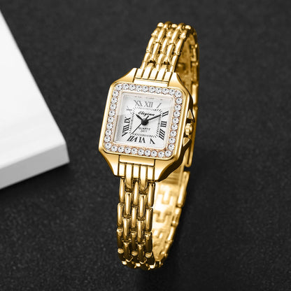 Elegant Rhinestone Square Women Watches Fashion Roma Dial Quartz Wristwatch Reloj Mujer Ladies Clock (Without Box)