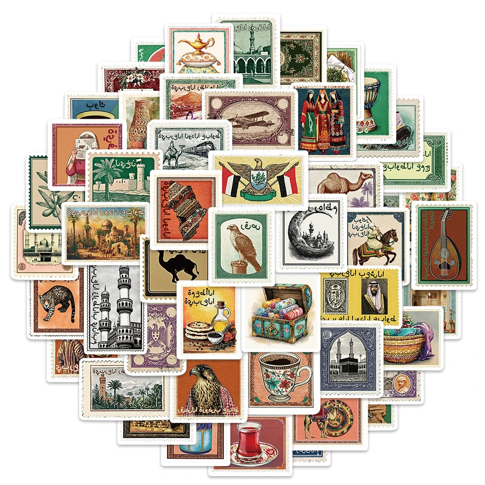 50PCS Arabic Aesthetic Stamps Fun Decoration DIY Stickers Phone Cases Notebook Water Cups Luggage Decoration Stickers