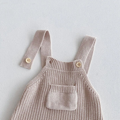 FOCUSNORM 0-3Y Winter Baby Boys Girls Overalls Jumpsuits Sleeveless Front Pocket Solid Color Knitted Romper Outfit