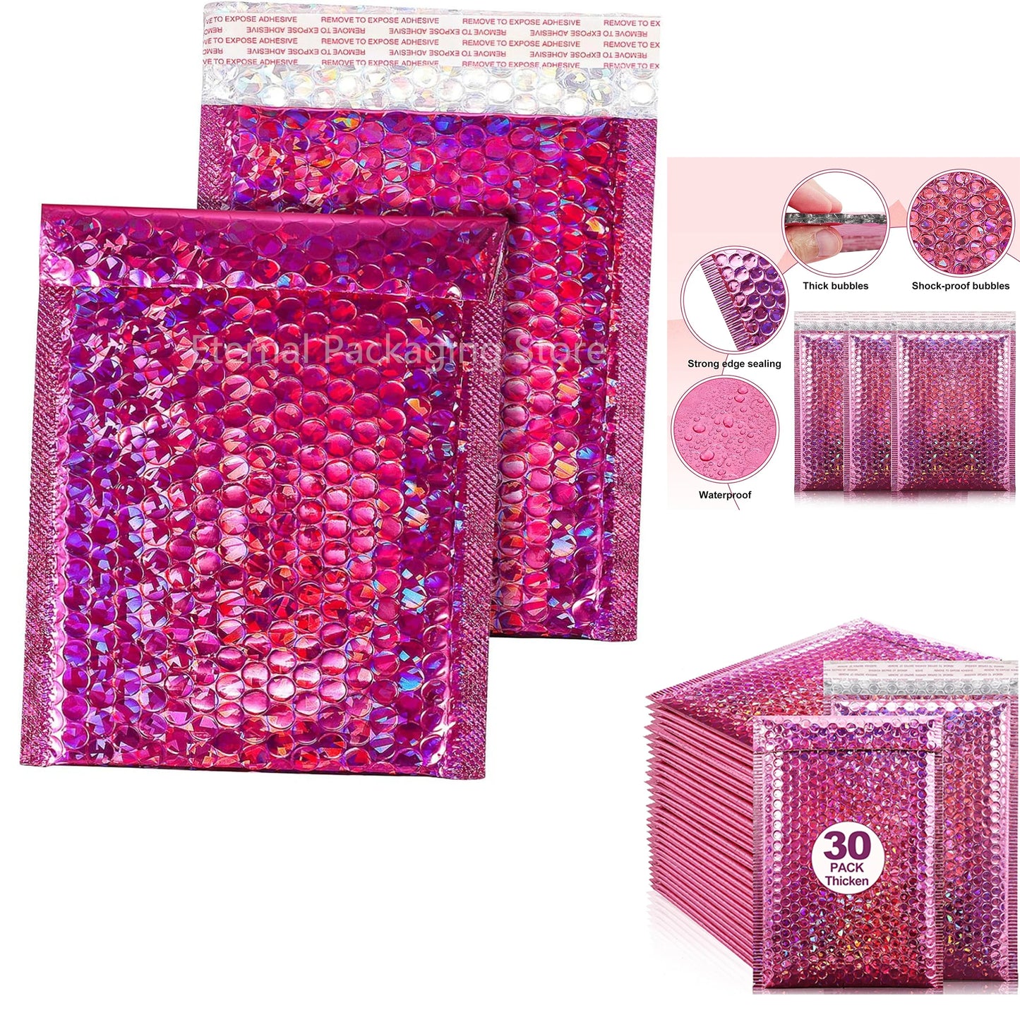 30 PCS Holographic Mailer Laser Bubble Mailers Padded Envelopes Packaging Bags for Business Bubble Mailers Shipping Packaging
