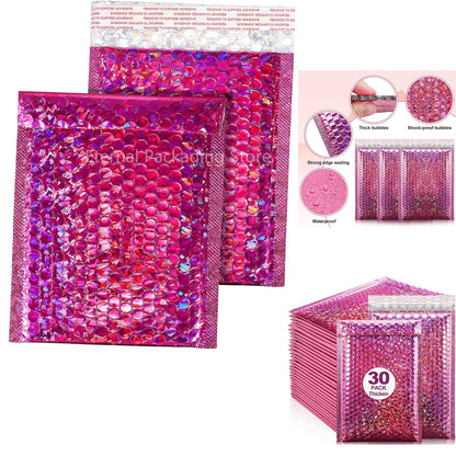 30 PCS Holographic Mailer Laser Bubble Mailers Padded Envelopes Packaging Bags for Business Bubble Mailers Shipping Packaging