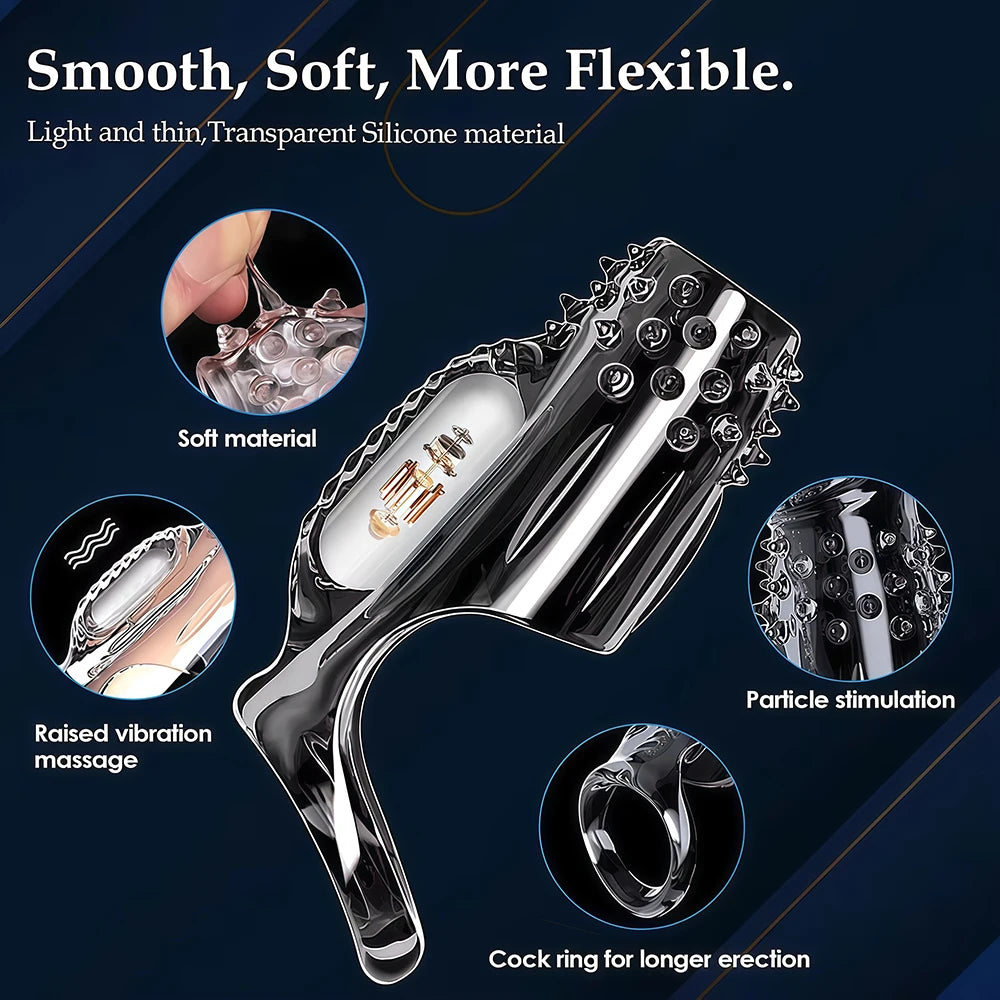 Vibrator Penis Sleeve Cock Ring Ejaculation Extender for Penis Testicles G Spot Stimulation Couples Adult Sex Toys for Men Women