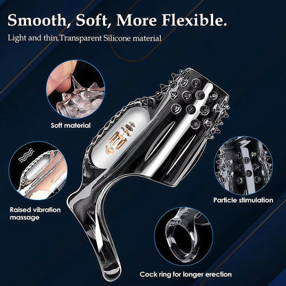 Vibrator Penis Sleeve Cock Ring Ejaculation Extender for Penis Testicles G Spot Stimulation Couples Adult Sex Toys for Men Women