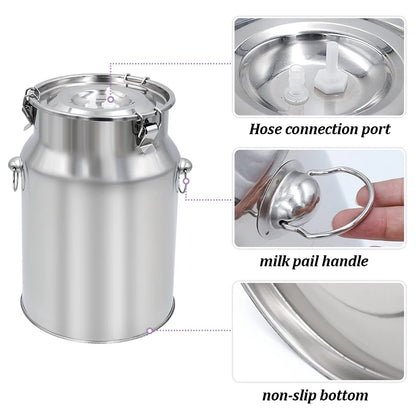 5/10L Stainless Steel Cow Milk Bucket Farm Cows Goats Vacuum Pump Bucket Pasture Cow Sheep Electric Milking Machine Accessories