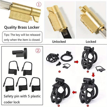 New Color Male Penis Lock Chastity Cage with Lock and 4 Rings Resin Virginity for Men Couple Breathable Cock Ring Penis Restrain