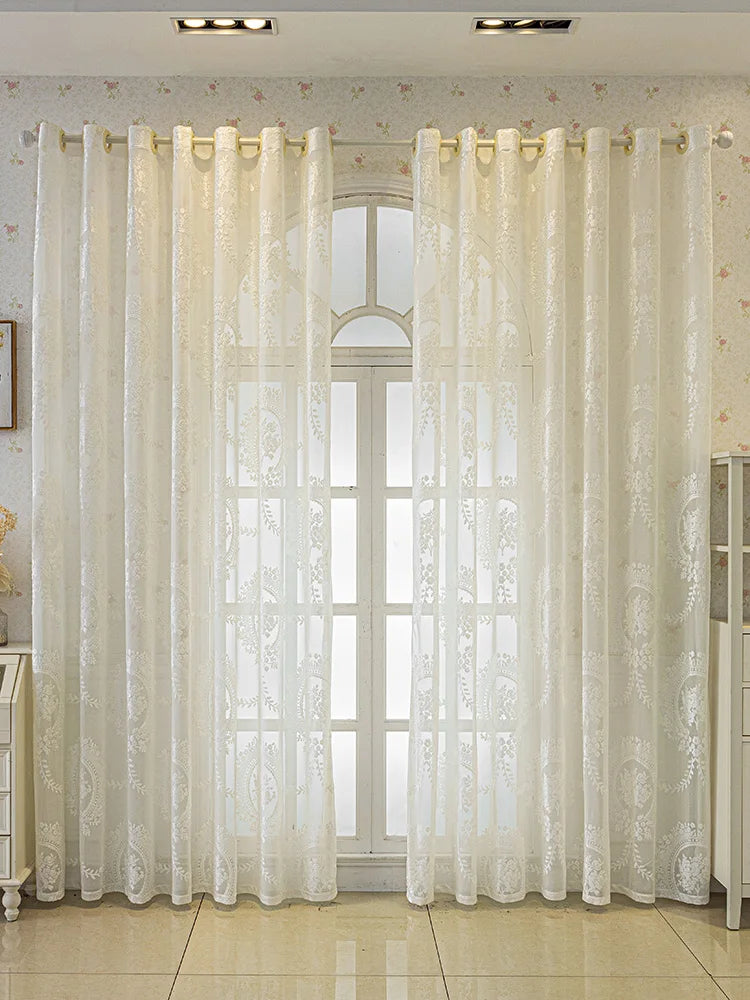 French Romantic Gauze Curtain Minimalist White Transparent Curtain Luxury Living Room Decoration Curtains Bedroom Curtain rideau
