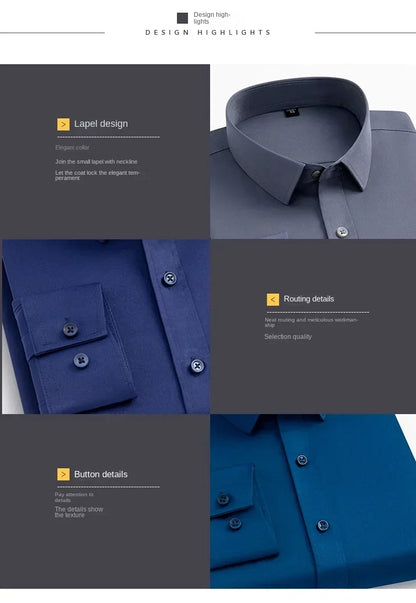 55-105KG Men's long sleeved elastic shirt, non ironing business dress, professional work attire, stand up collar shirt