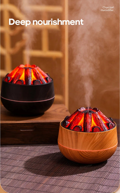 Simulated Campfire Air Humidifier Woodstove Fireplace Water Mist Diffuser Classic Woodgrain USB Ultra Sonic Mist Sprayer