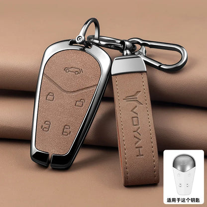 Car Interior Accessories Zinc Alloy Leather Key Case Cover Holder Chain For Voyah Free I-Land Dreamer PHEV Luxury Protective