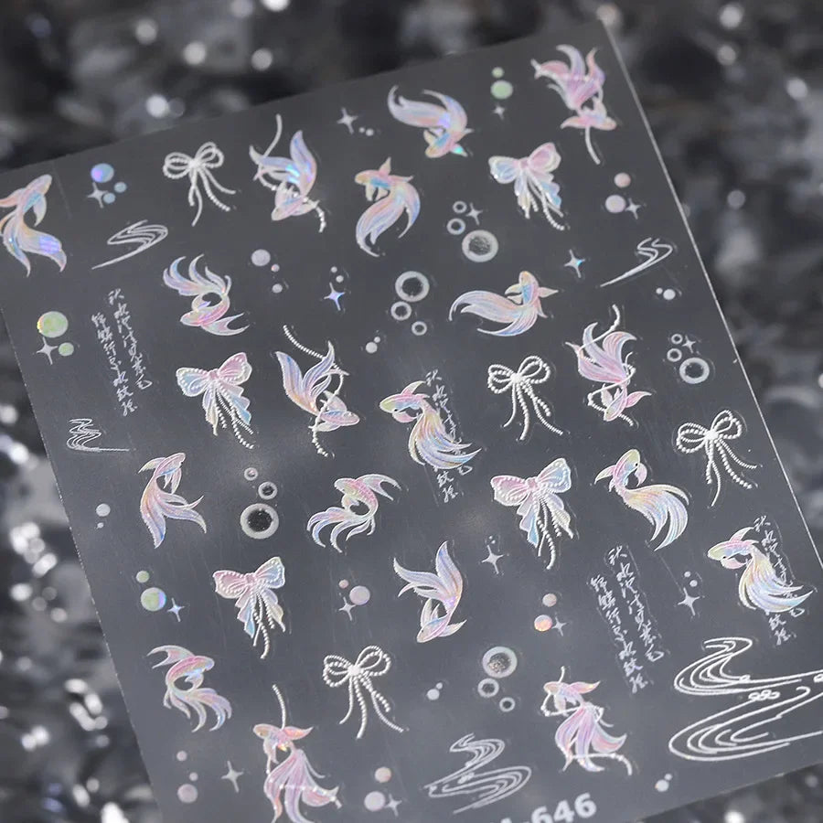 Colorful Bagful Jellyfish Bubbles Swimming Rings Rainbow Stars Ocean Starfish Self Adhesive 5D Nail Art Sticker Manicure Decal