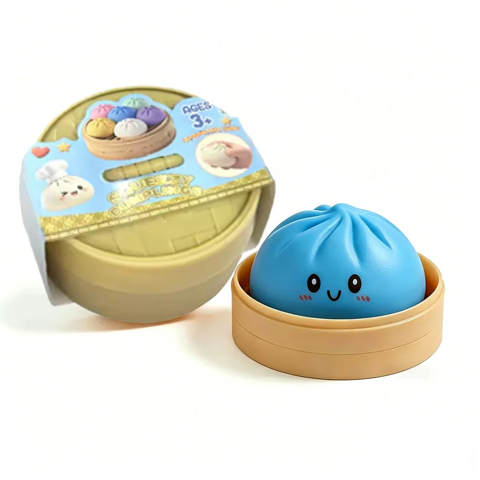 Colorful Dumpling Squishes Stress Balls Fidget Sensory Toys Simulation Food Squishies Bun with Steamer Squeeze Dough Ball Gifts
