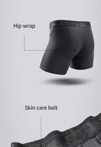 Extra Long Sports Underwear Men's Boxer Briefs Anti-Wear Leg Running Large Size Breathable Training Boxer Briefs