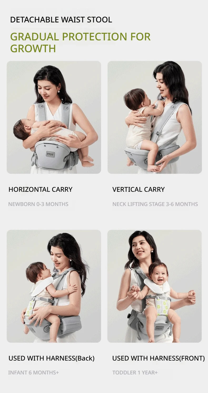 AIBEDILA Baby Carrier Waist Stool Ergonomic Kangaroo Baby Carrier with Knob Breathable Newborn Waist Stool 0-36M