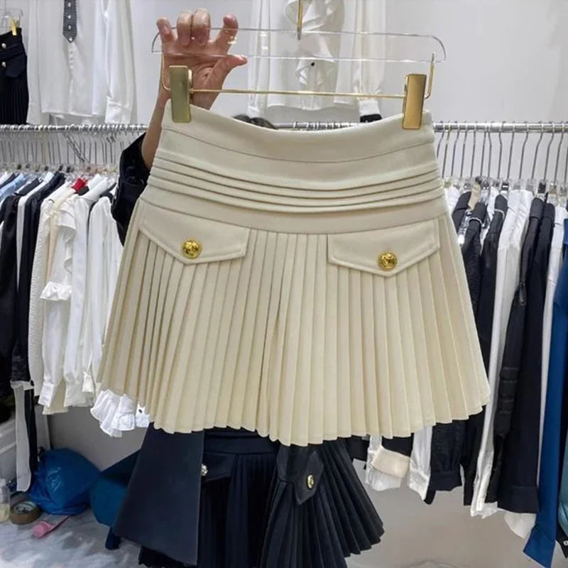 Vintage Woolen Mini Skirts Women Korean Preppy Black Pleated Skirt Winter Elegant Ladies High Waist White A Line