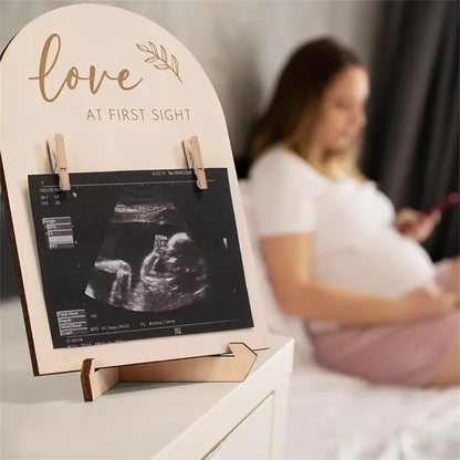 Wooden Fashion Double-sided Ultrasonic Photo Frame Stand Firm Announcing Pregnancy Commemorating or Newborn Birth Ornaments Gift
