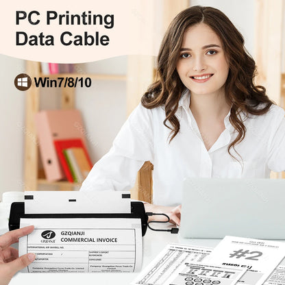 A4 Wireless Bluetooth PDF Printer Mini Portable Thermal Mobile Maker For Home Office PDF Photo Print with 50pcs Thermal Paper