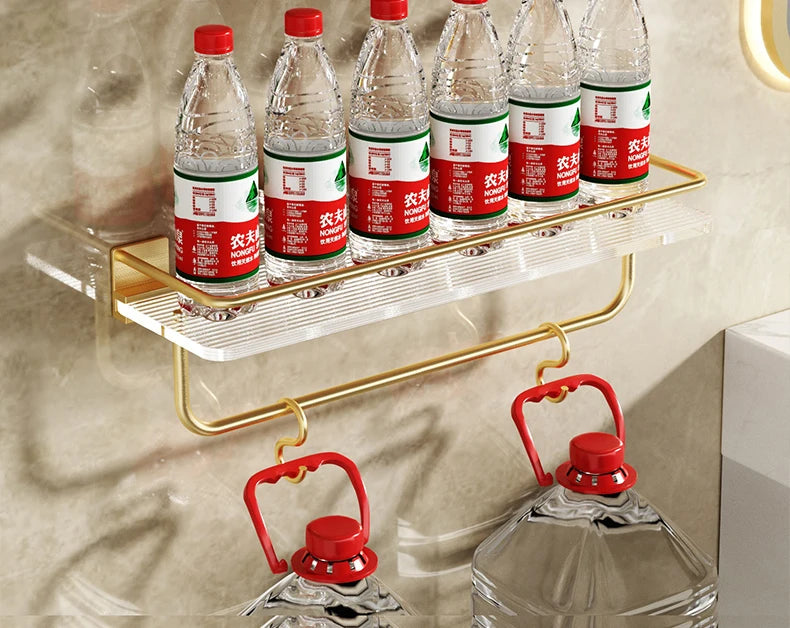 Punch-free Luxury Bathroom Shelf Shelves Wall Mounted Shampoo Cosmetic Storage Rack For Kitchen Holder Square Acrylic Organizer