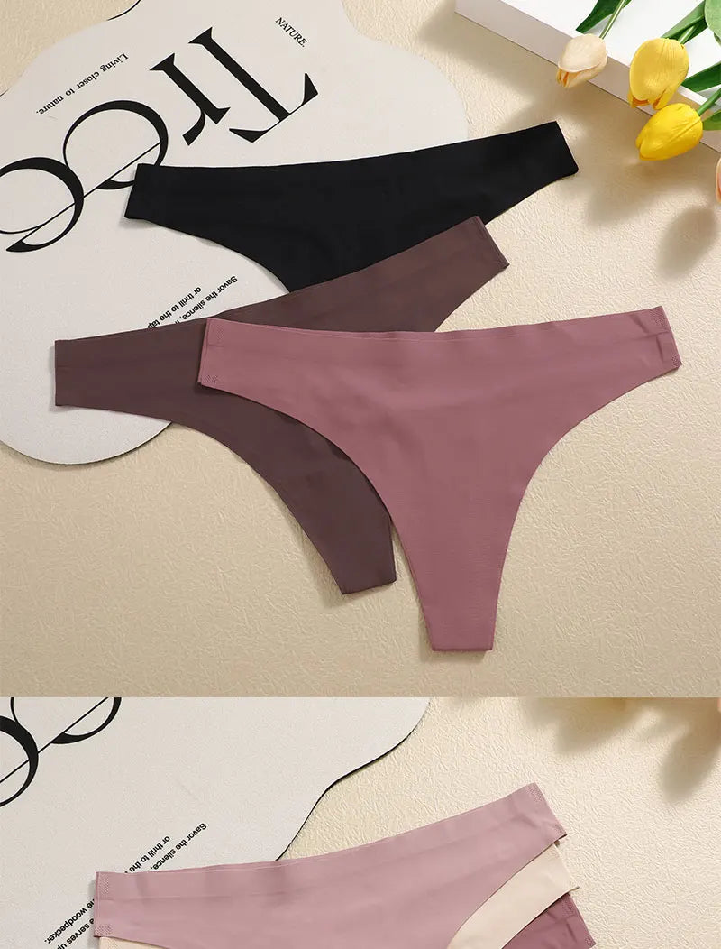 3PCS/SET Sexy G-String Underwear Breathable Female T-back Intimate Lingerie Seamless Low Waist Underpants Lady Bikini Panty S-XL
