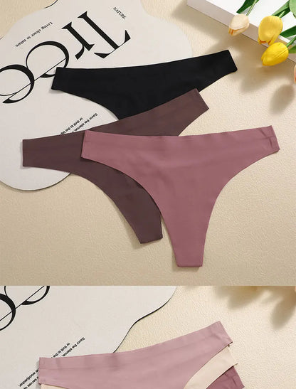 3PCS/SET Sexy G-String Underwear Breathable Female T-back Intimate Lingerie Seamless Low Waist Underpants Lady Bikini Panty S-XL
