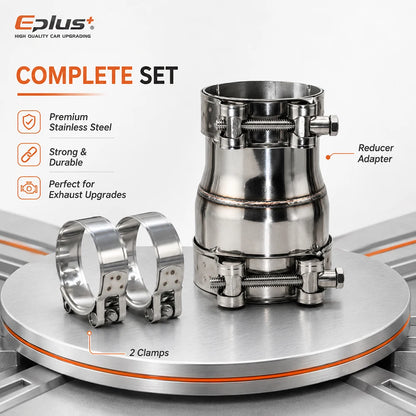 EPLUS Universal Stainless Steel Pipe Straight Adapter Reducer Joint Motorcycle Car Exhaust Pipe No-Weld Installation Connector
