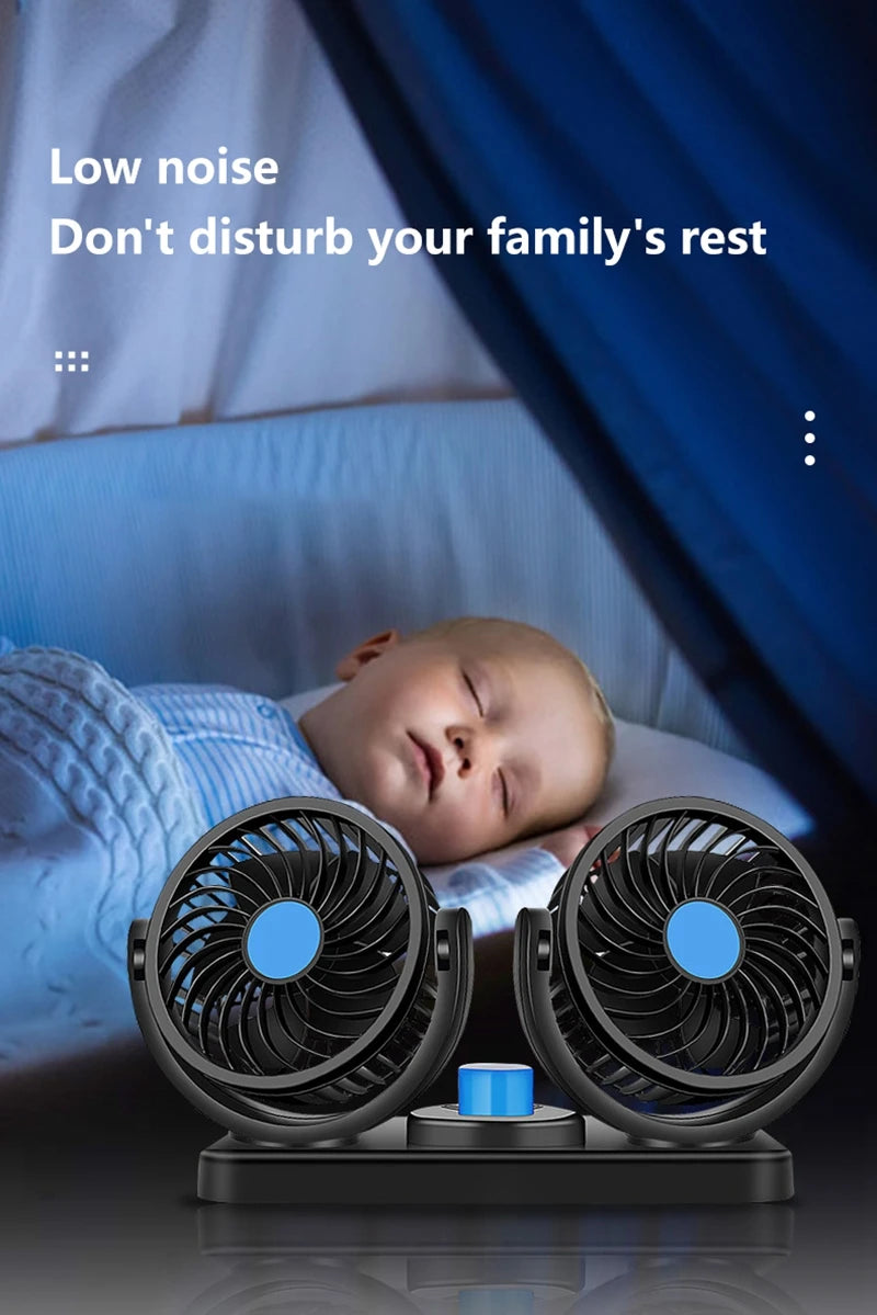 Car Fan 360° Adjustable 2 Head Air Fan Automotive Electric Fan USB/12V/24V 2 Speeds Car Silent Fan For Home Desk