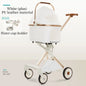 Foldable Dog Stroller Milk White PU Waterproof High Landscape Pet Stroller Outdoor Travel Pet Trolley Bearing Weight 15 KG