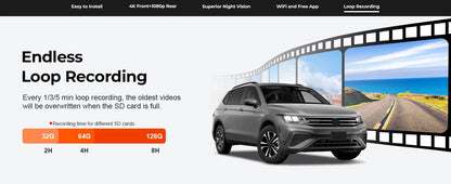 Mangoal 4K Dash Cam GPS WiFi & APP For Volkswagen Tiguan Gen2 AD BW Dash Car Camera 2018-2024 Plug and Play